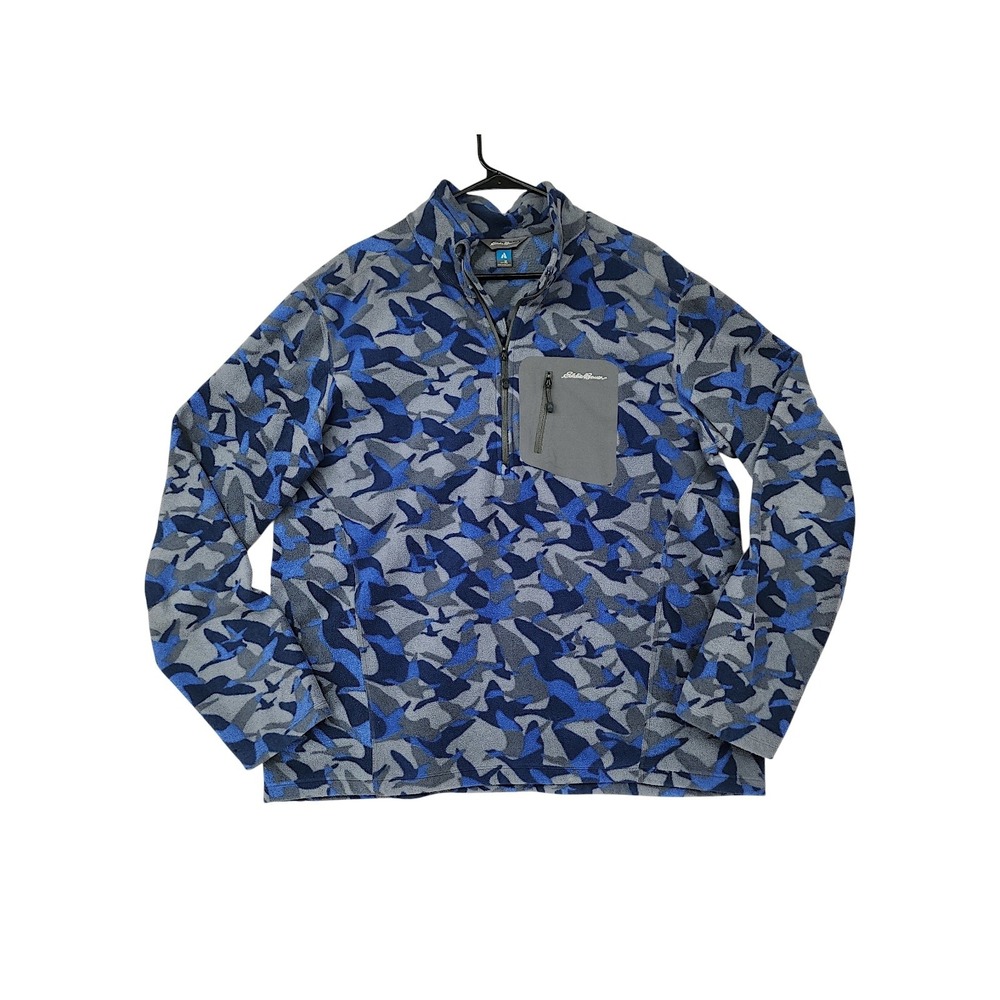 Eddie Bauer First Ascent 1/4 Zip Fleece XL Mens Blue Goose Bird Camo Pullover‎